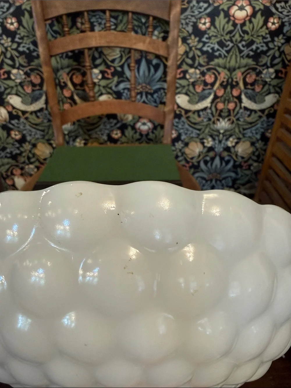 Vintage 1950's Anchor Hocking Bubble Pattern Milk Glass Bowl Scalloped Edge